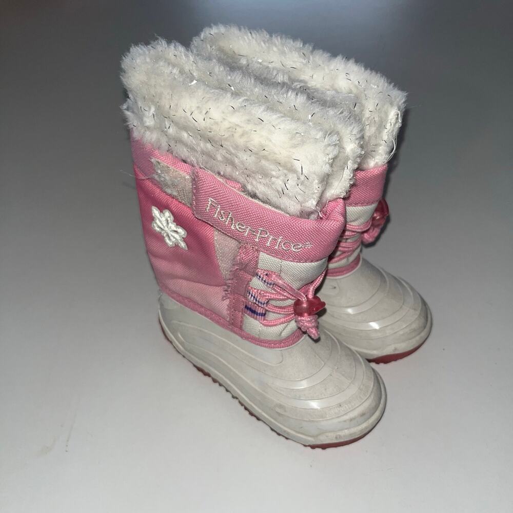Vintage VTG Kid Y2K Youth Size 7 Pink Snowflake Outdoor Winter Boots (F)